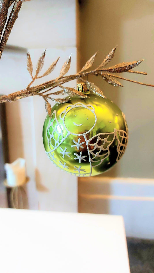 Vintage Czech Republic, Glass Blown, Hand Painted Christmas Tree Ornament decoration - Large Ball Bauble