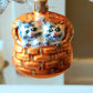 Vintage Czech Glass Christmas Ornament: Hand-Painted Cats in Basket (Pair)