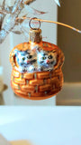 Vintage Czech Glass Christmas Ornament: Hand-Painted Cats in Basket (Pair)