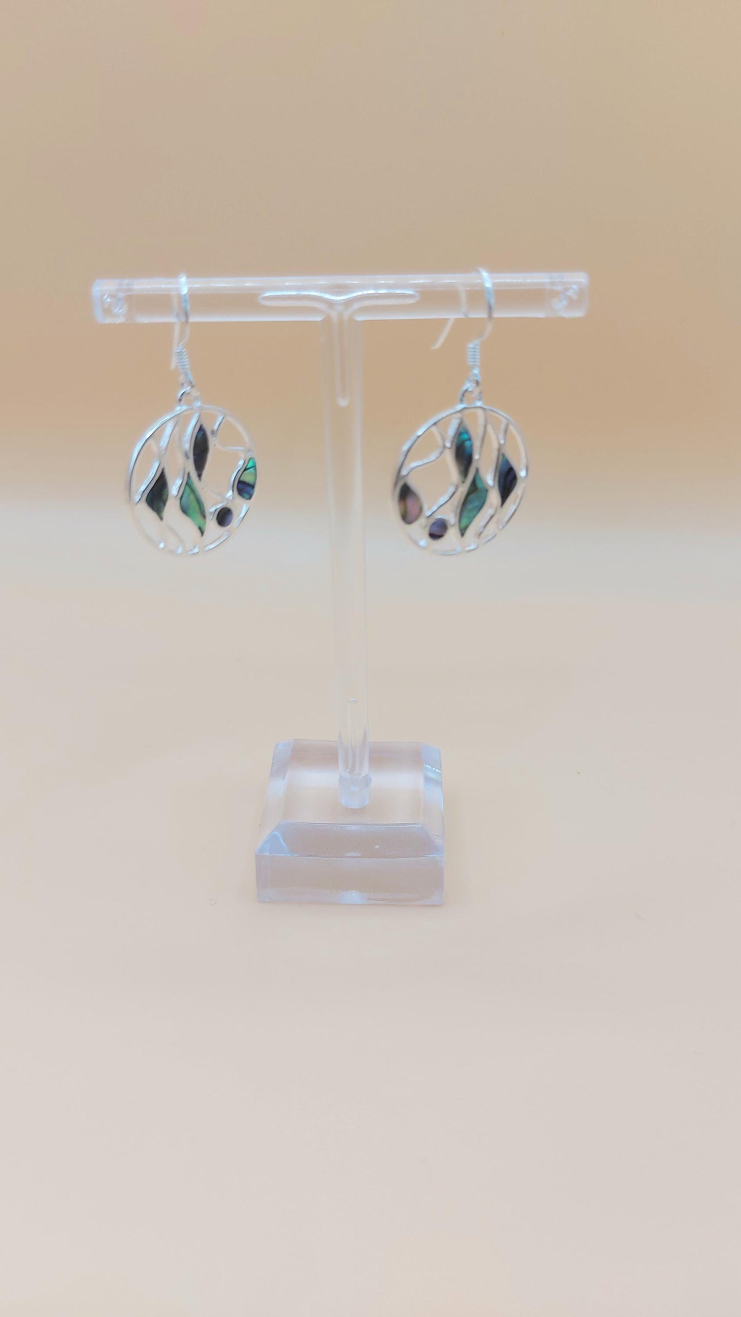 Silver Handmade Inlay Earrings Semi Precious Abalone Shell- Multi