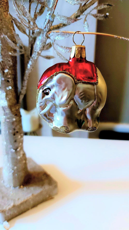 Vintage Czech Republic, Glass Blown, Hand Painted Christmas Tree Ornament - Elephant Ganesha