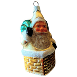 Czech Republic, Glass Blown, Hand Painted Christmas Tree Ornament - Large Santa in Chimney