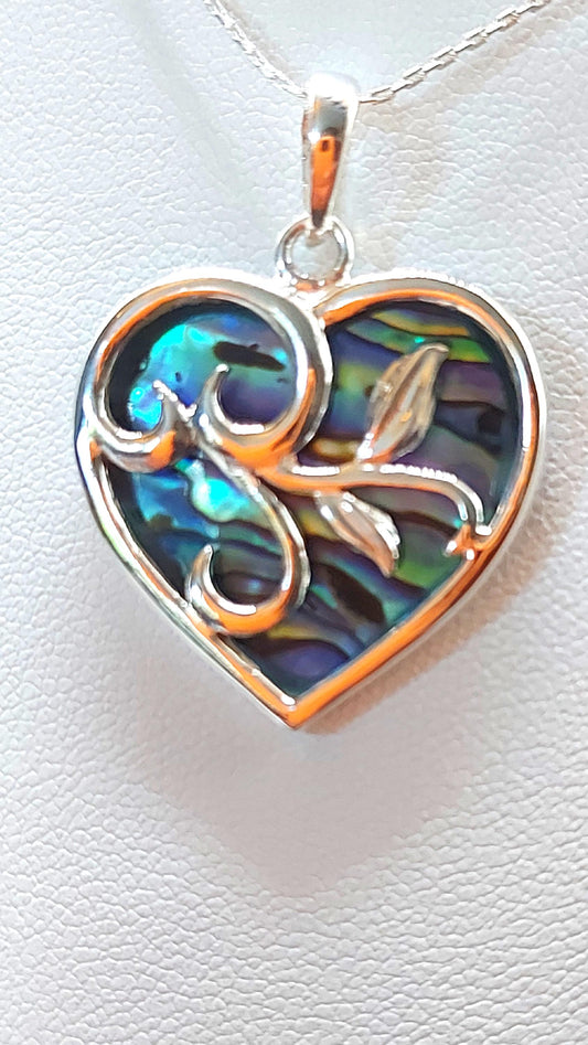 Silver Handmade Inlay Pendant/Earring Set Semi Precious Abalone Shell- Heart