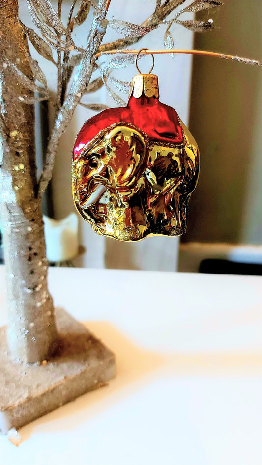 Vintage Czech Republic, Glass Blown, Hand Painted Christmas Tree Ornament - Elephant Ganesha