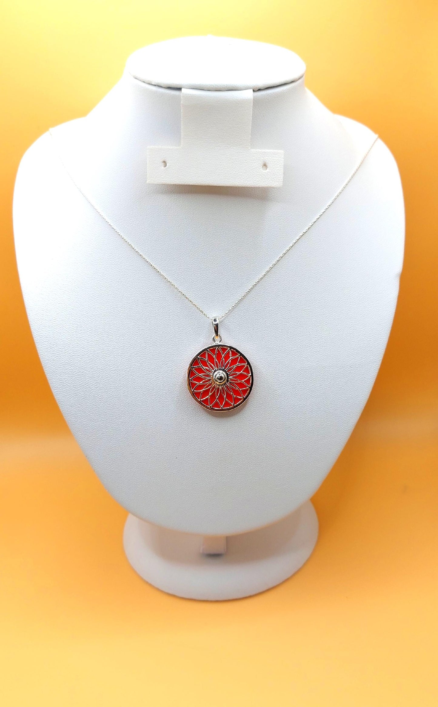 Silver Handmade Inlay Pendant Semi Precious Abalone Shell- Red Circle