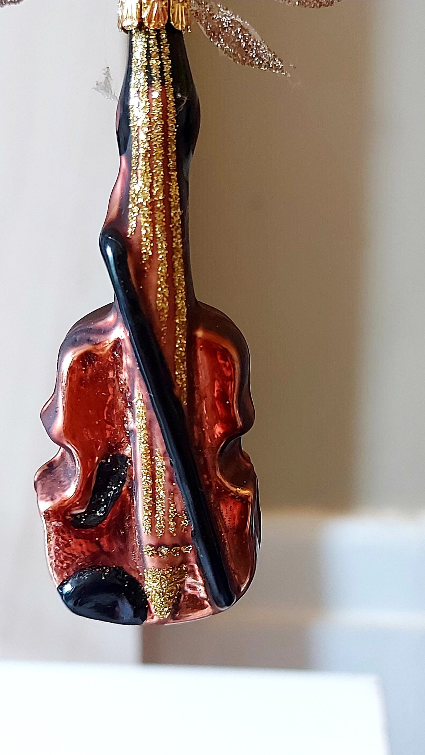 Vintage Czech Republic, Glass Blown, Hand Painted Christmas Tree Ornament - Violin