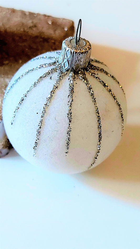 Vintage Czech Republic, Glass Blown, Hand Painted Christmas Tree Ornament decoration - Small Ball Bauble