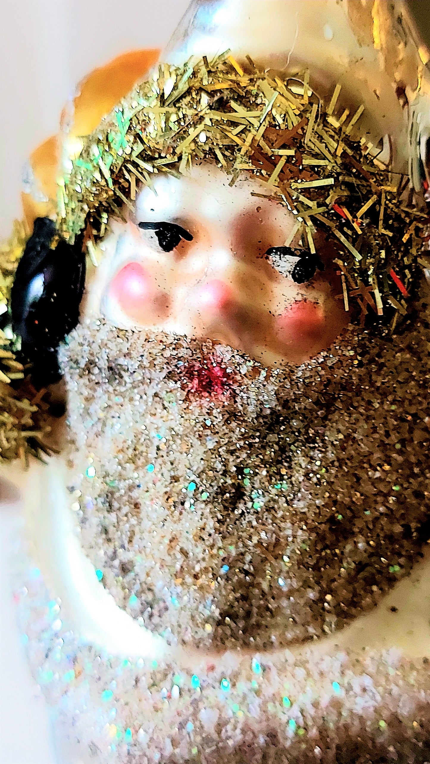 Vintage Czech Republic, Glass Blown, Hand Painted Christmas Tree Ornament - Large Santa in Chimney