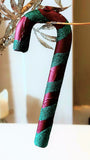 Vintage Czech Republic, Glass Blown, Hand Painted Christmas Tree Ornament - Small  Candy Cane