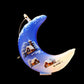 Vintage Hand Painted Glass Christmas Ornament: Czech Royal Blue Half Moon