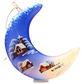 Hand Painted Glass Christmas Ornament: Czech Royal Blue Half Moon