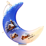 Hand Painted Glass Christmas Ornament: Czech Royal Blue Half Moon