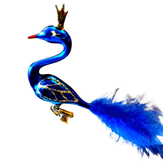 Czech Republic, Glass Blown, Hand Painted Christmas Tree Ornament - Swan with clip