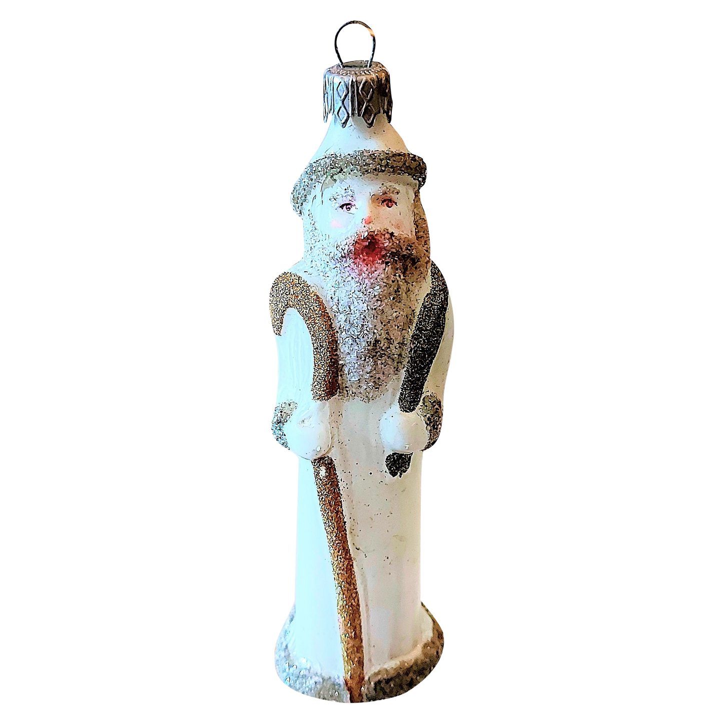Czech Republic, Glass Blown, Hand Painted Christmas Tree Ornament - Thin Santa White (reduced)