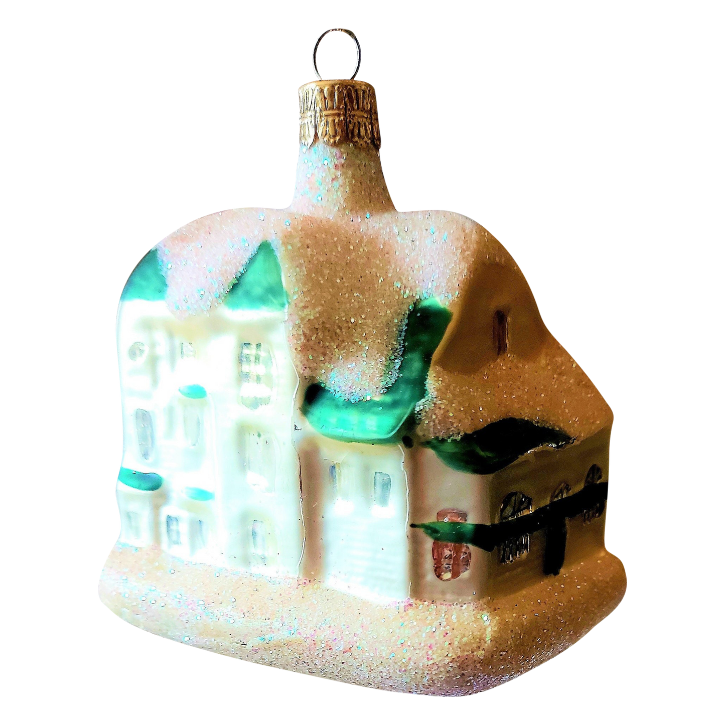 Czech Republic, Glass Blown, Hand Painted Christmas Tree Ornament -Large White House